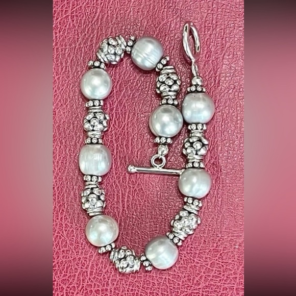 Boho Sterling Silver Freshwater Pearl Toggle Bracelet 8” length - Picture 5 of 7